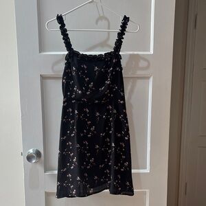 Lulu's Black Mini Dress with Pink Floral Print